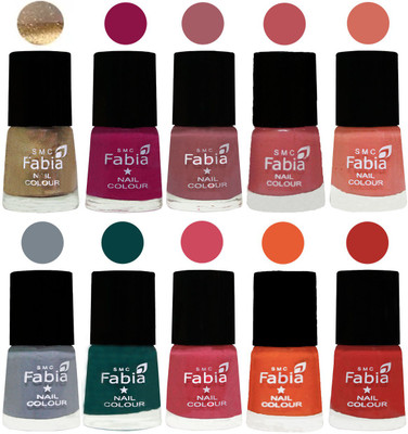 

FABIA Multicolor Nail Polish/Mix Color/Combo Color Set of 10pcs X 10ml (2609201846) Gold-Raspberry-Lip-Bazooka Joe-Light Peach-Wild Gray Yonder-Dark Green-Shock Pink-Sour Orange-Candy Orange(Pack of 10)