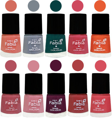 

FABIA Multicolor Nail Polish/Mix Color/Combo Color Set of 10pcs X 10ml (2609201982) Light Peach-Wild Gray Yonder-Dark Green-Shock Pink-Sour Orange-Mauve Pink-Rose-Boysenberry-Peach-Punch Pink(Pack of 10)