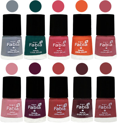 

FABIA Multicolor Nail Polish/Mix Color/Combo Color Set of 10pcs X 10ml (2609202004) Wild Gray Yonder-Dark Green-Shock Pink-Sour Orange-Mauve Pink-Rose-Boysenberry-Peach-Wine-Dark Nude(Pack of 10)