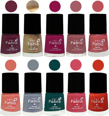 

FABIA Multicolor Nail Polish/Mix Color/Combo Color Set of 10pcs X 10ml (2609201823) Mulberry-Gold-Raspberry-Lip-Bazooka Joe-Light Peach-Wild Gray Yonder-Dark Green-Shock Pink-Orange(Pack of 10)