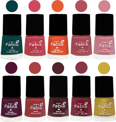 

FABIA Multicolor Nail Polish/Mix Color/Combo Color Set of 10pcs X 10ml (2609202039) Dark Green-Shock Pink-Sour Orange-Mauve Pink-Rose-Boysenberry-Peach-Wine-Wine Red-Mattis gold(Pack of 10)
