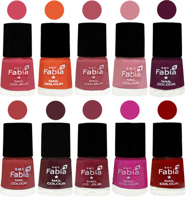 

FABIA Multicolor Nail Polish/Mix Color/Combo Color Set of 10pcs X 10ml (2609202047) Shock Pink-Sour Orange-Mauve Pink-Rose-Boysenberry-Peach-Wine-Wine Red-Pink Pink-Bold Red(Pack of 10)