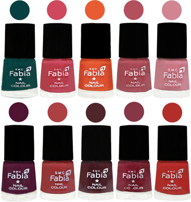 

FABIA Multicolor Nail Polish/Mix Color/Combo Color Set of 10pcs X 10ml (2609202023) Dark Green-Shock Pink-Sour Orange-Mauve Pink-Rose-Boysenberry-Peach-Wine-Wine Red-Candy Orange(Pack of 10)