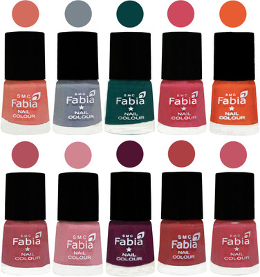

FABIA Multicolor Nail Polish/Mix Color/Combo Color Set of 10pcs X 10ml (2609201974) Light Peach-Wild Gray Yonder-Dark Green-Shock Pink-Sour Orange-Mauve Pink-Rose-Boysenberry-Peach-Light Pink(Pack of 10)