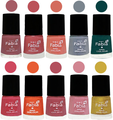 

FABIA Multicolor Nail Polish/Mix Color/Combo Color Set of 10pcs X 10ml (2609201925) Lip-Bazooka Joe-Light Peach-Wild Gray Yonder-Dark Green-Shock Pink-Sour Orange-Mauve Pink-Rose-Mattis gold(Pack of 10)