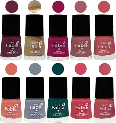 

FABIA Multicolor Nail Polish/Mix Color/Combo Color Set of 10pcs X 10ml (2609201817) Mulberry-Gold-Raspberry-Lip-Bazooka Joe-Light Peach-Wild Gray Yonder-Dark Green-Shock Pink-Coral Pink(Pack of 10)