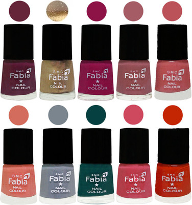 

FABIA Multicolor Nail Polish/Mix Color/Combo Color Set of 10pcs X 10ml (2609201809) Mulberry-Gold-Raspberry-Lip-Bazooka Joe-Light Peach-Wild Gray Yonder-Dark Green-Shock Pink-Fire Orange(Pack of 10)