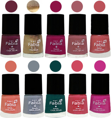 

FABIA Multicolor Nail Polish/Mix Color/Combo Color Set of 10pcs X 10ml (2609201808) Mulberry-Gold-Raspberry-Lip-Bazooka Joe-Light Peach-Wild Gray Yonder-Dark Green-Shock Pink-Pink Pink(Pack of 10)