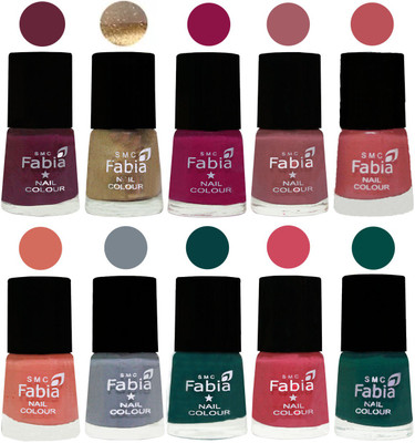

FABIA Multicolor Nail Polish/Mix Color/Combo Color Set of 10pcs X 10ml (2609201830) Mulberry-Gold-Raspberry-Lip-Bazooka Joe-Light Peach-Wild Gray Yonder-Dark Green-Shock Pink-Pine Green(Pack of 10)