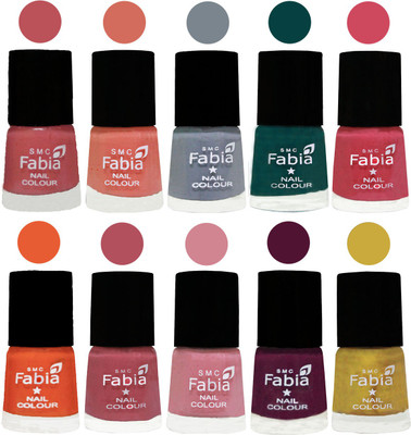 

FABIA Multicolor Nail Polish/Mix Color/Combo Color Set of 10pcs X 10ml (2609201955) Bazooka Joe-Light Peach-Wild Gray Yonder-Dark Green-Shock Pink-Sour Orange-Mauve Pink-Rose-Boysenberry-Mattis gold(Pack of 10)