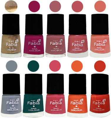 

FABIA Multicolor Nail Polish/Mix Color/Combo Color Set of 10pcs X 10ml (2609201856) Gold-Raspberry-Lip-Bazooka Joe-Light Peach-Wild Gray Yonder-Dark Green-Shock Pink-Sour Orange-Orange(Pack of 10)