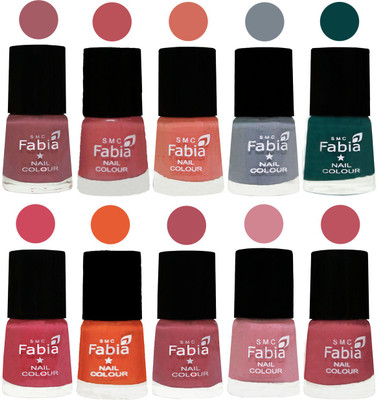 

FABIA Multicolor Nail Polish/Mix Color/Combo Color Set of 10pcs X 10ml (2609201913) Lip-Bazooka Joe-Light Peach-Wild Gray Yonder-Dark Green-Shock Pink-Sour Orange-Mauve Pink-Rose-Coral Pink(Pack of 10)