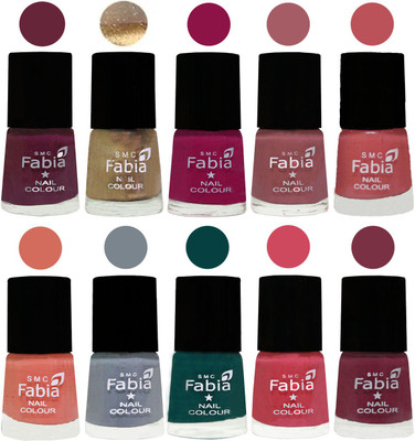 

FABIA Multicolor Nail Polish/Mix Color/Combo Color Set of 10pcs X 10ml (2609201826) Mulberry-Gold-Raspberry-Lip-Bazooka Joe-Light Peach-Wild Gray Yonder-Dark Green-Shock Pink-Plum(Pack of 10)