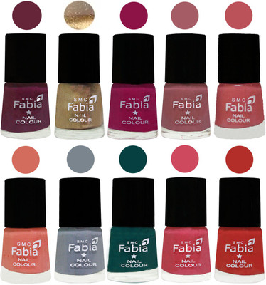

FABIA Multicolor Nail Polish/Mix Color/Combo Color Set of 10pcs X 10ml (2609201813) Mulberry-Gold-Raspberry-Lip-Bazooka Joe-Light Peach-Wild Gray Yonder-Dark Green-Shock Pink-Candy Orange(Pack of 10)