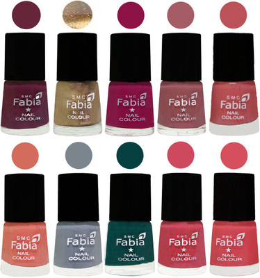 

FABIA Multicolor Nail Polish/Mix Color/Combo Color Set of 10pcs X 10ml (2609201827) Mulberry-Gold-Raspberry-Lip-Bazooka Joe-Light Peach-Wild Gray Yonder-Dark Green-Shock Pink-Punch Pink(Pack of 10)