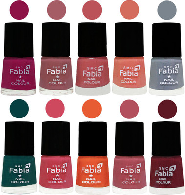 

FABIA Multicolor Nail Polish/Mix Color/Combo Color Set of 10pcs X 10ml (2609201883) Raspberry-Lip-Bazooka Joe-Light Peach-Wild Gray Yonder-Dark Green-Shock Pink-Sour Orange-Mauve Pink-Jam(Pack of 10)