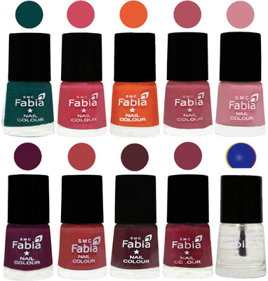 

FABIA Multicolor Nail Polish/Mix Color/Combo Color Set of 10pcs X 10ml (2609202042) Dark Green-Shock Pink-Sour Orange-Mauve Pink-Rose-Boysenberry-Peach-Wine-Wine Red-Top Coat(Pack of 10)