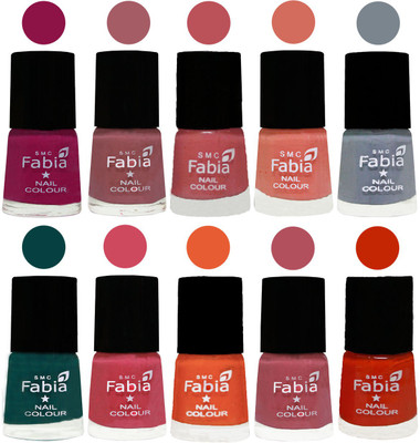 

FABIA Multicolor Nail Polish/Mix Color/Combo Color Set of 10pcs X 10ml (2609201874) Raspberry-Lip-Bazooka Joe-Light Peach-Wild Gray Yonder-Dark Green-Shock Pink-Sour Orange-Mauve Pink-Fire Orange(Pack of 10)