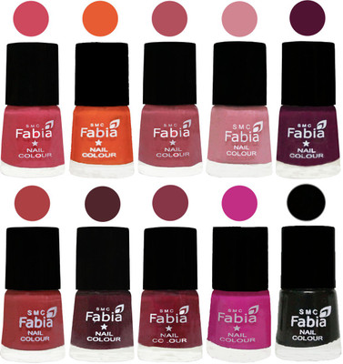

FABIA Multicolor Nail Polish/Mix Color/Combo Color Set of 10pcs X 10ml (2609202070) Shock Pink-Sour Orange-Mauve Pink-Rose-Boysenberry-Peach-Wine-Wine Red-Pink Pink-Black(Pack of 10)