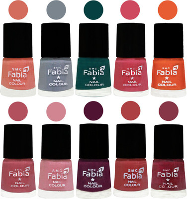 

FABIA Multicolor Nail Polish/Mix Color/Combo Color Set of 10pcs X 10ml (2609201962) Light Peach-Wild Gray Yonder-Dark Green-Shock Pink-Sour Orange-Mauve Pink-Rose-Boysenberry-Peach-Wine Red(Pack of 10)
