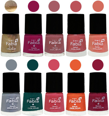 

FABIA Multicolor Nail Polish/Mix Color/Combo Color Set of 10pcs X 10ml (2609201855) Gold-Raspberry-Lip-Bazooka Joe-Light Peach-Wild Gray Yonder-Dark Green-Shock Pink-Sour Orange-Pure Wine(Pack of 10)