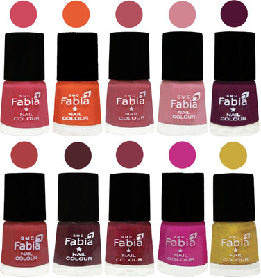 

FABIA Multicolor Nail Polish/Mix Color/Combo Color Set of 10pcs X 10ml (2609202065) Shock Pink-Sour Orange-Mauve Pink-Rose-Boysenberry-Peach-Wine-Wine Red-Pink Pink-Mattis gold(Pack of 10)