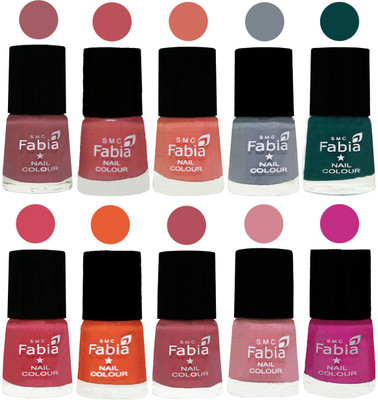 

FABIA Multicolor Nail Polish/Mix Color/Combo Color Set of 10pcs X 10ml (2609201904) Lip-Bazooka Joe-Light Peach-Wild Gray Yonder-Dark Green-Shock Pink-Sour Orange-Mauve Pink-Rose-Pink Pink(Pack of 10)