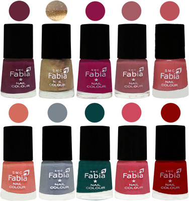 

FABIA Multicolor Nail Polish/Mix Color/Combo Color Set of 10pcs X 10ml (2609201816) Mulberry-Gold-Raspberry-Lip-Bazooka Joe-Light Peach-Wild Gray Yonder-Dark Green-Shock Pink-Red(Pack of 10)