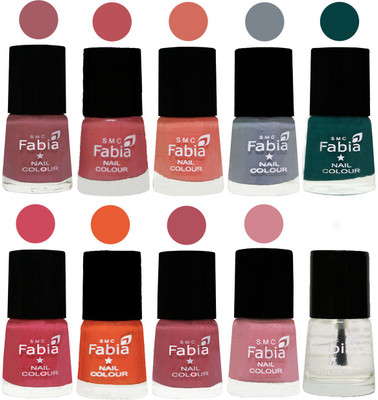 

FABIA Multicolor Nail Polish/Mix Color/Combo Color Set of 10pcs X 10ml (2609201928) Lip-Bazooka Joe-Light Peach-Wild Gray Yonder-Dark Green-Shock Pink-Sour Orange-Mauve Pink-Rose-Top Coat(Pack of 10)