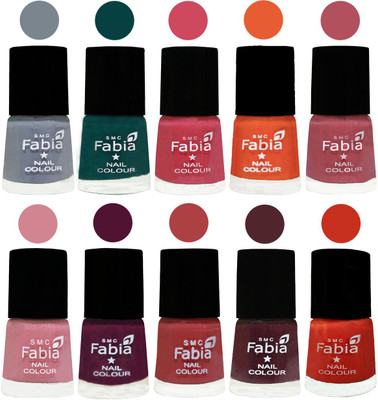 

FABIA Multicolor Nail Polish/Mix Color/Combo Color Set of 10pcs X 10ml (2609202006) Wild Gray Yonder-Dark Green-Shock Pink-Sour Orange-Mauve Pink-Rose-Boysenberry-Peach-Wine-Orange(Pack of 10)