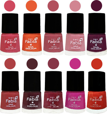 

FABIA Multicolor Nail Polish/Mix Color/Combo Color Set of 10pcs X 10ml (2609202059) Shock Pink-Sour Orange-Mauve Pink-Rose-Boysenberry-Peach-Wine-Wine Red-Pink Pink-Orange(Pack of 10)