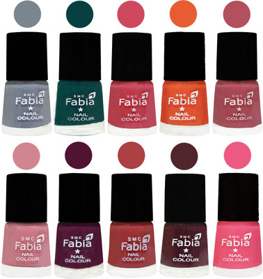 

FABIA Multicolor Nail Polish/Mix Color/Combo Color Set of 10pcs X 10ml (2609202011) Wild Gray Yonder-Dark Green-Shock Pink-Sour Orange-Mauve Pink-Rose-Boysenberry-Peach-Wine-Shock Pink Light(Pack of 10)