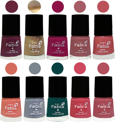 

FABIA Multicolor Nail Polish/Mix Color/Combo Color Set of 10pcs X 10ml (2609201802) Mulberry-Gold-Raspberry-Lip-Bazooka Joe-Light Peach-Wild Gray Yonder-Dark Green-Shock Pink-Mauve Pink(Pack of 10)
