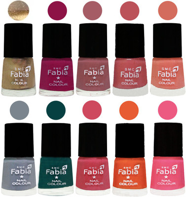 

FABIA Multicolor Nail Polish/Mix Color/Combo Color Set of 10pcs X 10ml (2609201861) Gold-Raspberry-Lip-Bazooka Joe-Light Peach-Wild Gray Yonder-Dark Green-Shock Pink-Sour Orange-Shock Pink Light(Pack of 10)