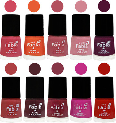 

FABIA Multicolor Nail Polish/Mix Color/Combo Color Set of 10pcs X 10ml (2609202060) Shock Pink-Sour Orange-Mauve Pink-Rose-Boysenberry-Peach-Wine-Wine Red-Pink Pink-Reddish Red(Pack of 10)