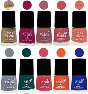 

FABIA Multicolor Nail Polish/Mix Color/Combo Color Set of 10pcs X 10ml (2609201864) Gold-Raspberry-Lip-Bazooka Joe-Light Peach-Wild Gray Yonder-Dark Green-Shock Pink-Sour Orange-Shock Blue Dark(Pack of 10)