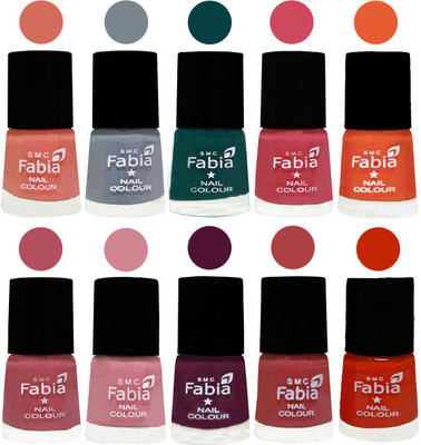 

FABIA Multicolor Nail Polish/Mix Color/Combo Color Set of 10pcs X 10ml (2609201964) Light Peach-Wild Gray Yonder-Dark Green-Shock Pink-Sour Orange-Mauve Pink-Rose-Boysenberry-Peach-Fire Orange(Pack of 10)