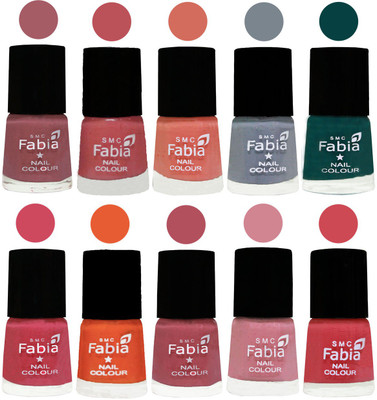 

FABIA Multicolor Nail Polish/Mix Color/Combo Color Set of 10pcs X 10ml (2609201908) Lip-Bazooka Joe-Light Peach-Wild Gray Yonder-Dark Green-Shock Pink-Sour Orange-Mauve Pink-Rose-Strawberry(Pack of 10)