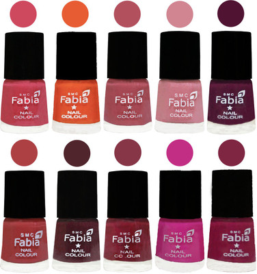 

FABIA Multicolor Nail Polish/Mix Color/Combo Color Set of 10pcs X 10ml (2609202050) Shock Pink-Sour Orange-Mauve Pink-Rose-Boysenberry-Peach-Wine-Wine Red-Pink Pink-Dark Magenta(Pack of 10)