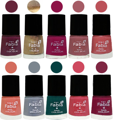 

FABIA Multicolor Nail Polish/Mix Color/Combo Color Set of 10pcs X 10ml (2609201814) Mulberry-Gold-Raspberry-Lip-Bazooka Joe-Light Peach-Wild Gray Yonder-Dark Green-Shock Pink-Dark Magenta(Pack of 10)
