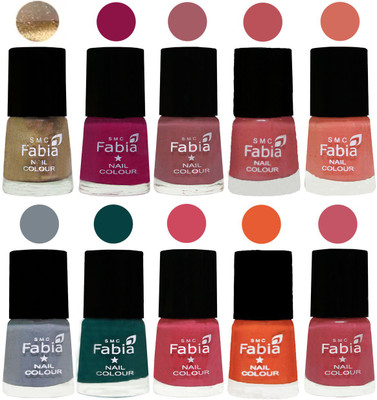 

FABIA Multicolor Nail Polish/Mix Color/Combo Color Set of 10pcs X 10ml (2609201852) Gold-Raspberry-Lip-Bazooka Joe-Light Peach-Wild Gray Yonder-Dark Green-Shock Pink-Sour Orange-Light Pink(Pack of 10)