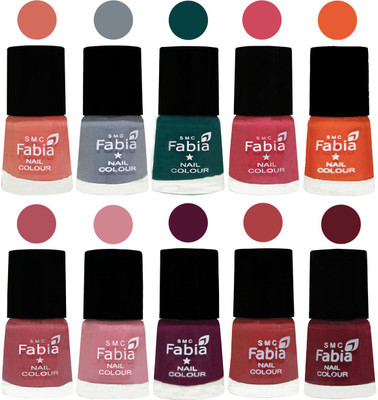 

FABIA Multicolor Nail Polish/Mix Color/Combo Color Set of 10pcs X 10ml (2609201973) Light Peach-Wild Gray Yonder-Dark Green-Shock Pink-Sour Orange-Mauve Pink-Rose-Boysenberry-Peach-Jam(Pack of 10)