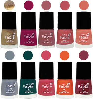 

FABIA Multicolor Nail Polish/Mix Color/Combo Color Set of 10pcs X 10ml (2609201840) Gold-Raspberry-Lip-Bazooka Joe-Light Peach-Wild Gray Yonder-Dark Green-Shock Pink-Sour Orange-Wine Red(Pack of 10)