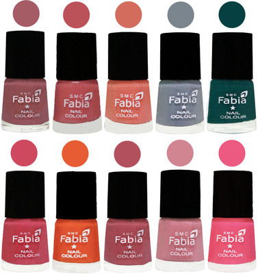 

FABIA Multicolor Nail Polish/Mix Color/Combo Color Set of 10pcs X 10ml (2609201924) Lip-Bazooka Joe-Light Peach-Wild Gray Yonder-Dark Green-Shock Pink-Sour Orange-Mauve Pink-Rose-Shock Pink Light(Pack of 10)