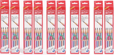 

Faber-Castell Trenz Super Dark Pencils Pack of 10 box Includes 100 pencils + 10 dust free eraser + 10 Sharpener + 10 scale(15cm) Pencil(Set of 10, Multicolor)