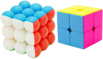 

MINDBLOCKS Bubble Cube Stickerless & 2x2 Stickerless Cube Smooth Quality Bright Colors Educational 3D Puzzle Toy Recommended Age 3-99 Years(2 Pieces)