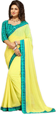 Maruti Creation Embellished, Printed, Floral Print, Solid, Applique, Self Design, Embellished, Striped Bollywood Georgette Saree(Yellow) Flipkart