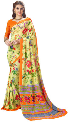 The Fashion Outlets Printed Bollywood Georgette Saree(Yellow) Flipkart