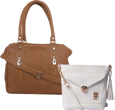 

Fillin Cart Women Casual, Evening/Party, Formal Brown, White PU Sling Bag