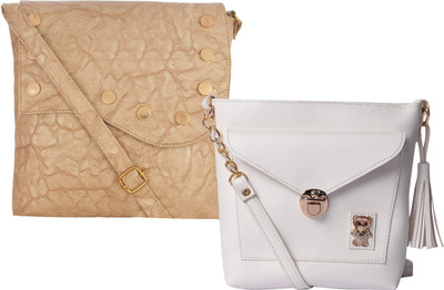 

Element Cart Women Casual, Evening/Party, Formal Beige, White PU Sling Bag